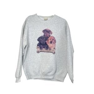 Vintage Y2k Lee Gray Crewneck Sweatshirt with Puppies Labrador Retriever